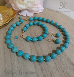 Très belle parure en pierre turquoise naturelle semis précieuse ref r16